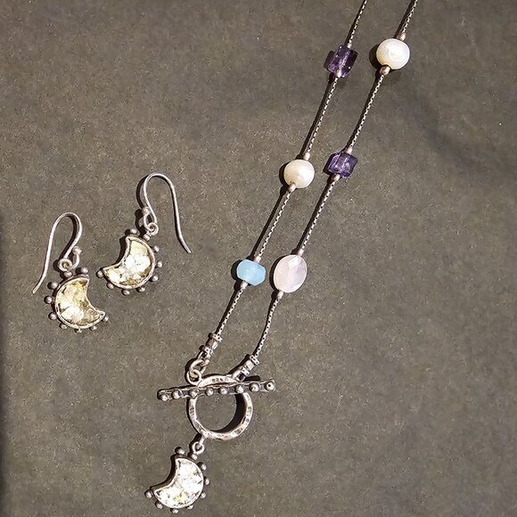 Angi Olami Roman Glass/Semi-Precious/Sterling Silver Necklace and Earring Set - Picture 4 of 8
